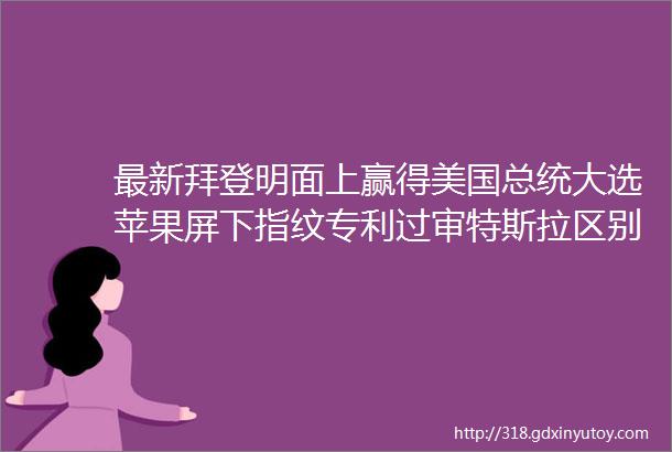 最新拜登明面上赢得美国总统大选苹果屏下指纹专利过审特斯拉区别对待中国消费者蚂蚁重新上市至少推迟半年IoT早报