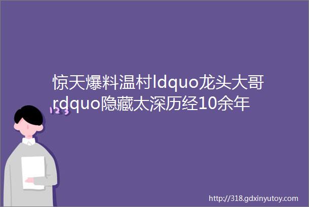 惊天爆料温村ldquo龙头大哥rdquo隐藏太深历经10余年只为这一刻